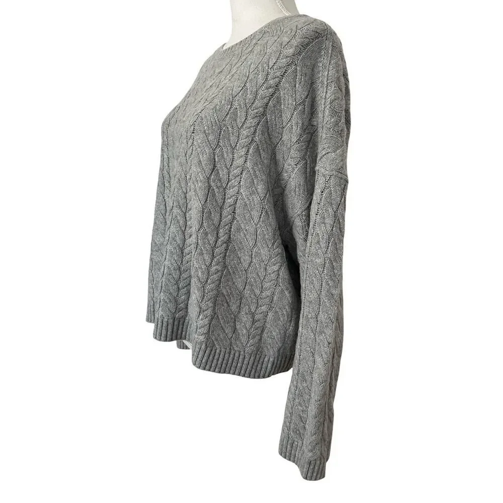 J Crew Womens Tie Back Wool Blend‎ Cable Knit Sweater Size L Gray Preppy NWT